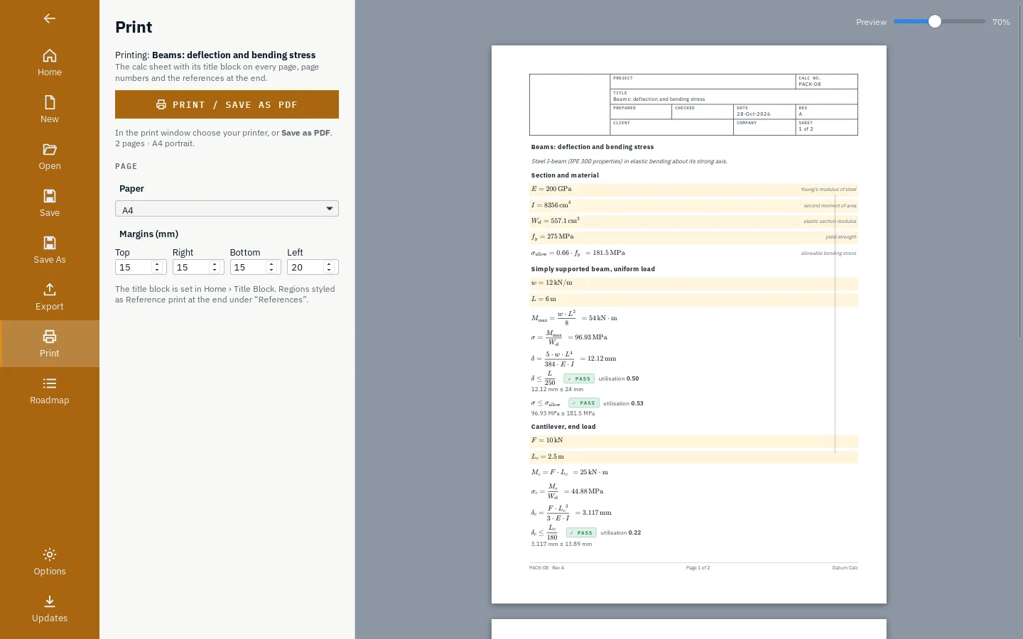Datum Calc: print