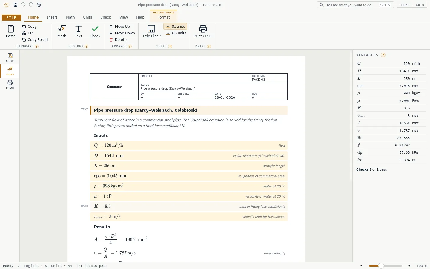 Datum Calc: units